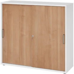BETA S 1753S | Schiebetürenschrank | 3 OH Streifengriff Kunststoff Weiß/Nussbaum