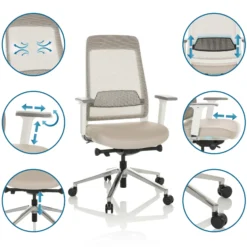 CHIARO T2 WHITE - Profi Bürostuhl Beige/Grau