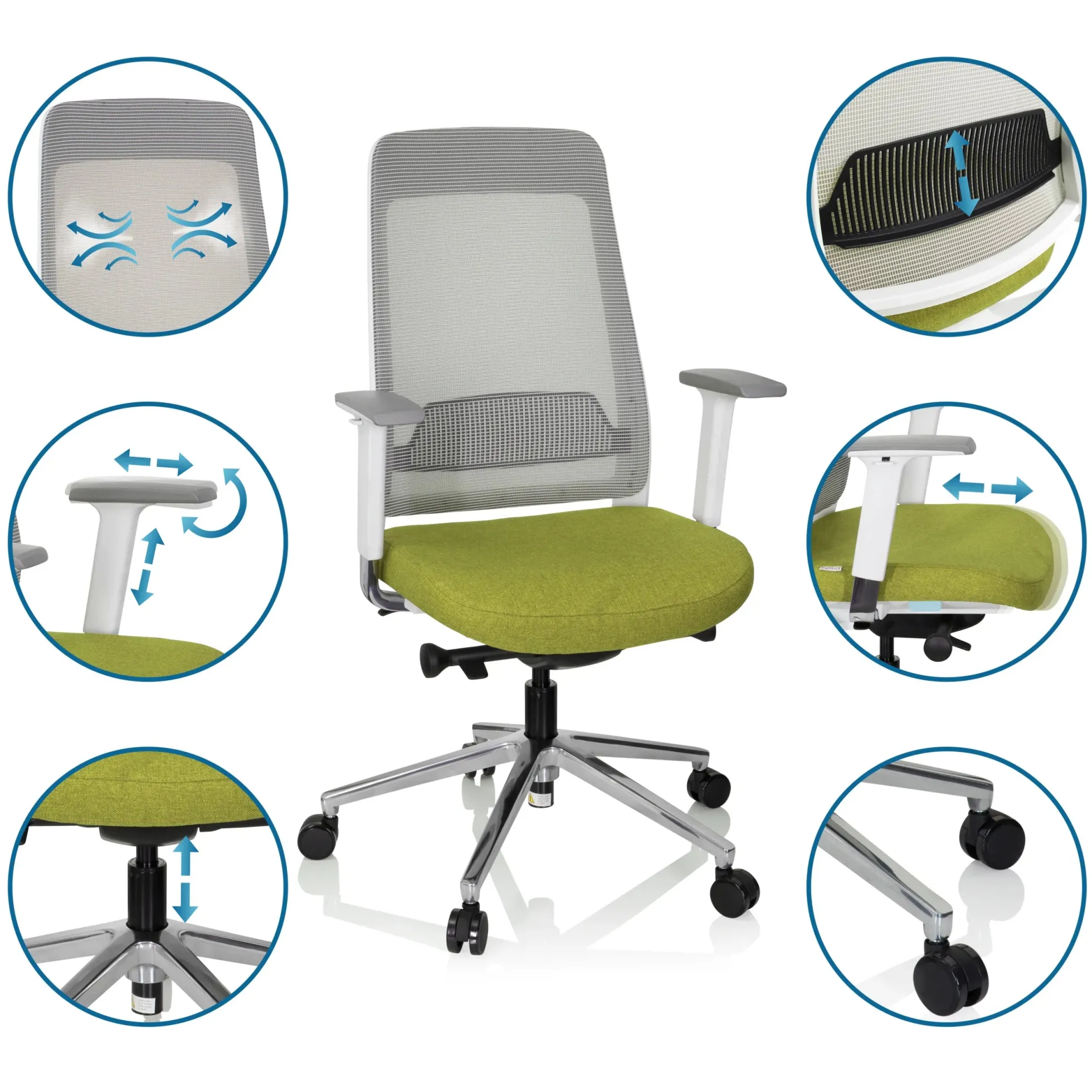 CHIARO T2 WHITE - Profi Bürostuhl Grün/Grau