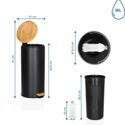 CLEAN BAMBOO | 30L - Mülleimer Schwarz matt