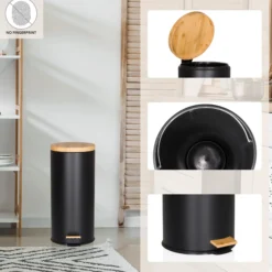CLEAN BAMBOO | 30L - Mülleimer Schwarz matt