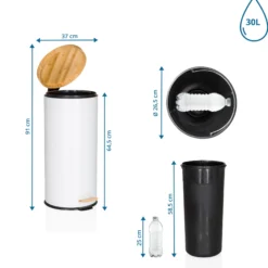 CLEAN BAMBOO | 30L - Mülleimer Weiß matt