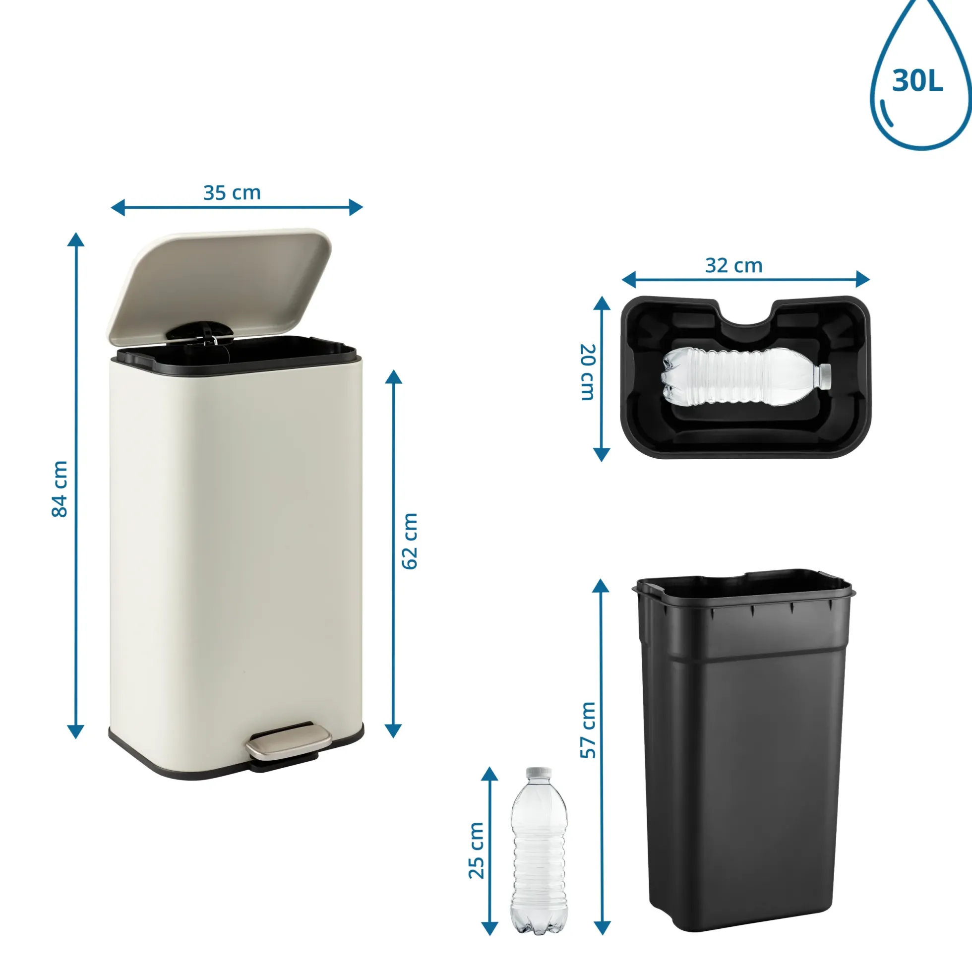 Clean 1 | 30L - Mülleimer Beige