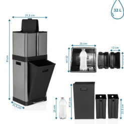 CLEAN 3 | 32L - Mülleimer Silber