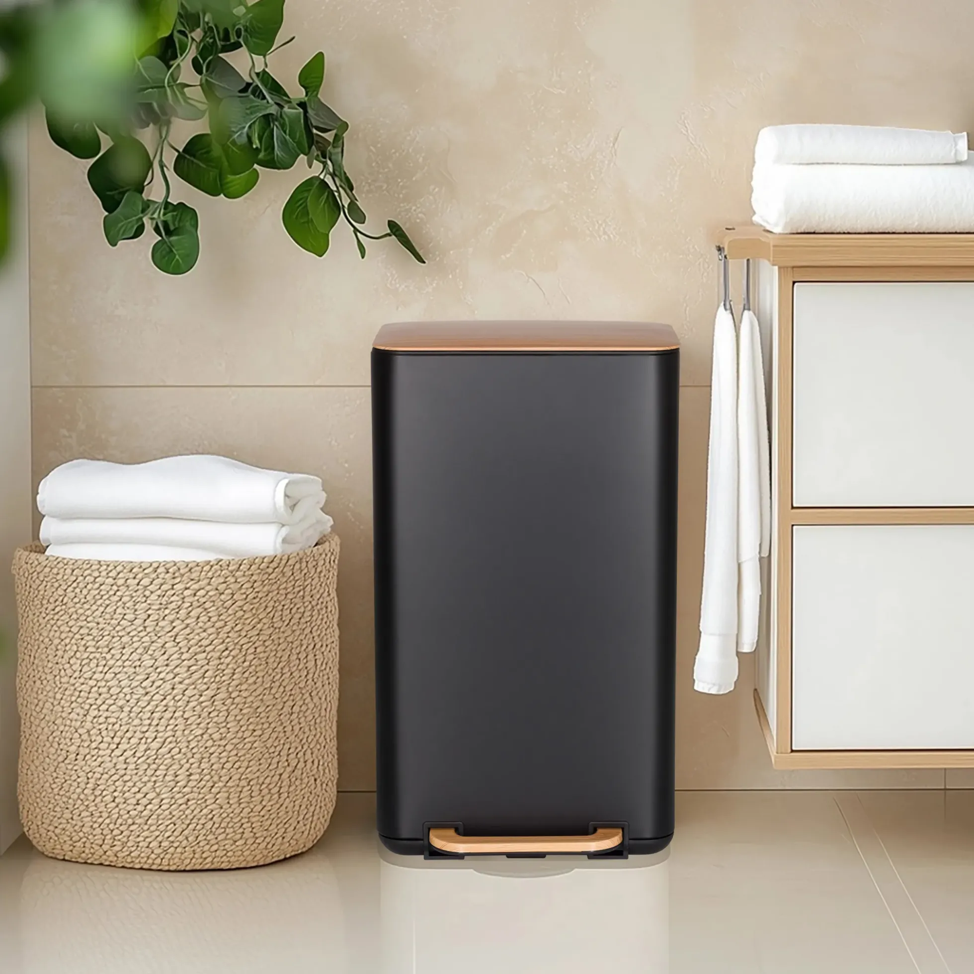 CLEAN NATURA | 30L - Mülleimer Schwarz/Walnuss