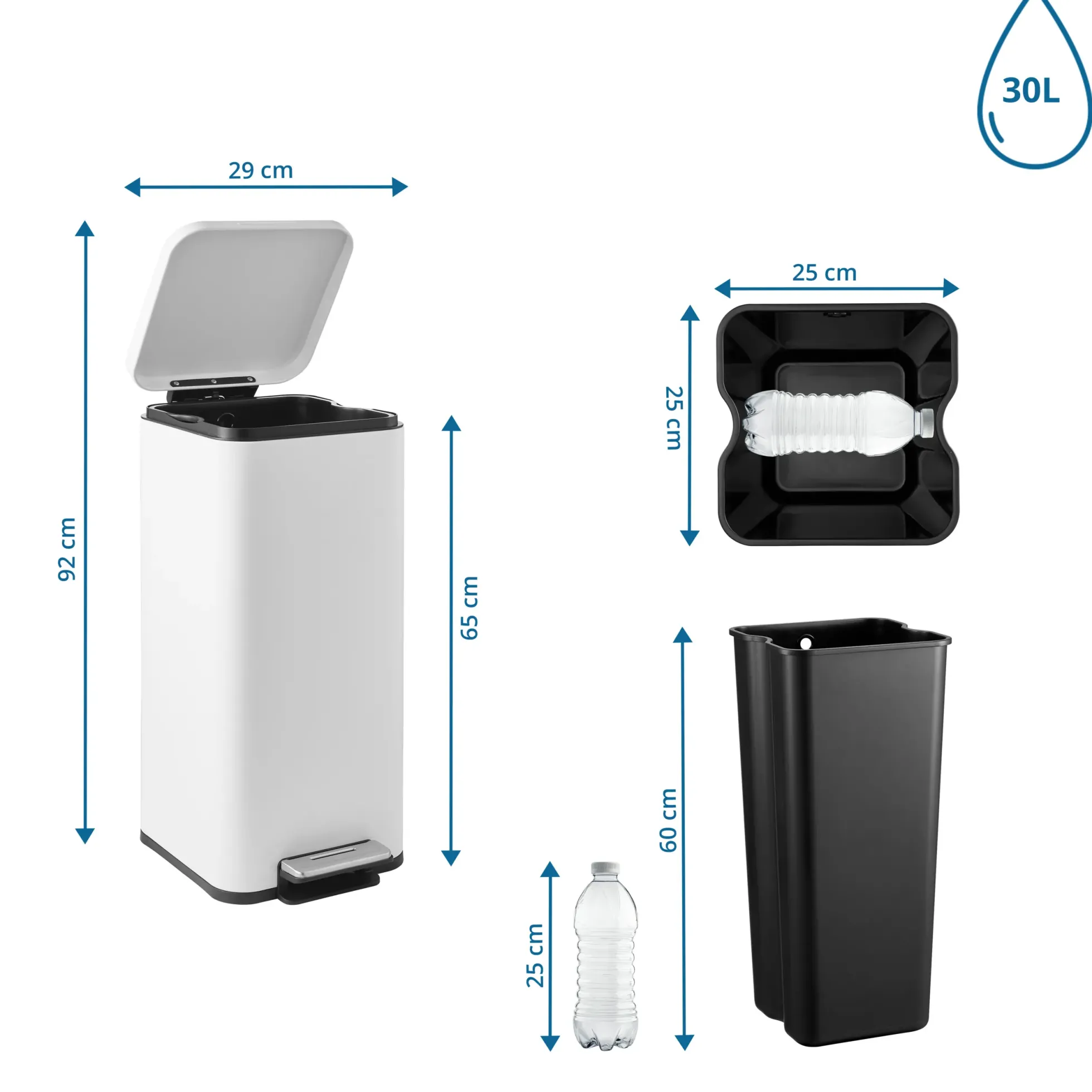 Clean Square | 30L - Mülleimer Weiß
