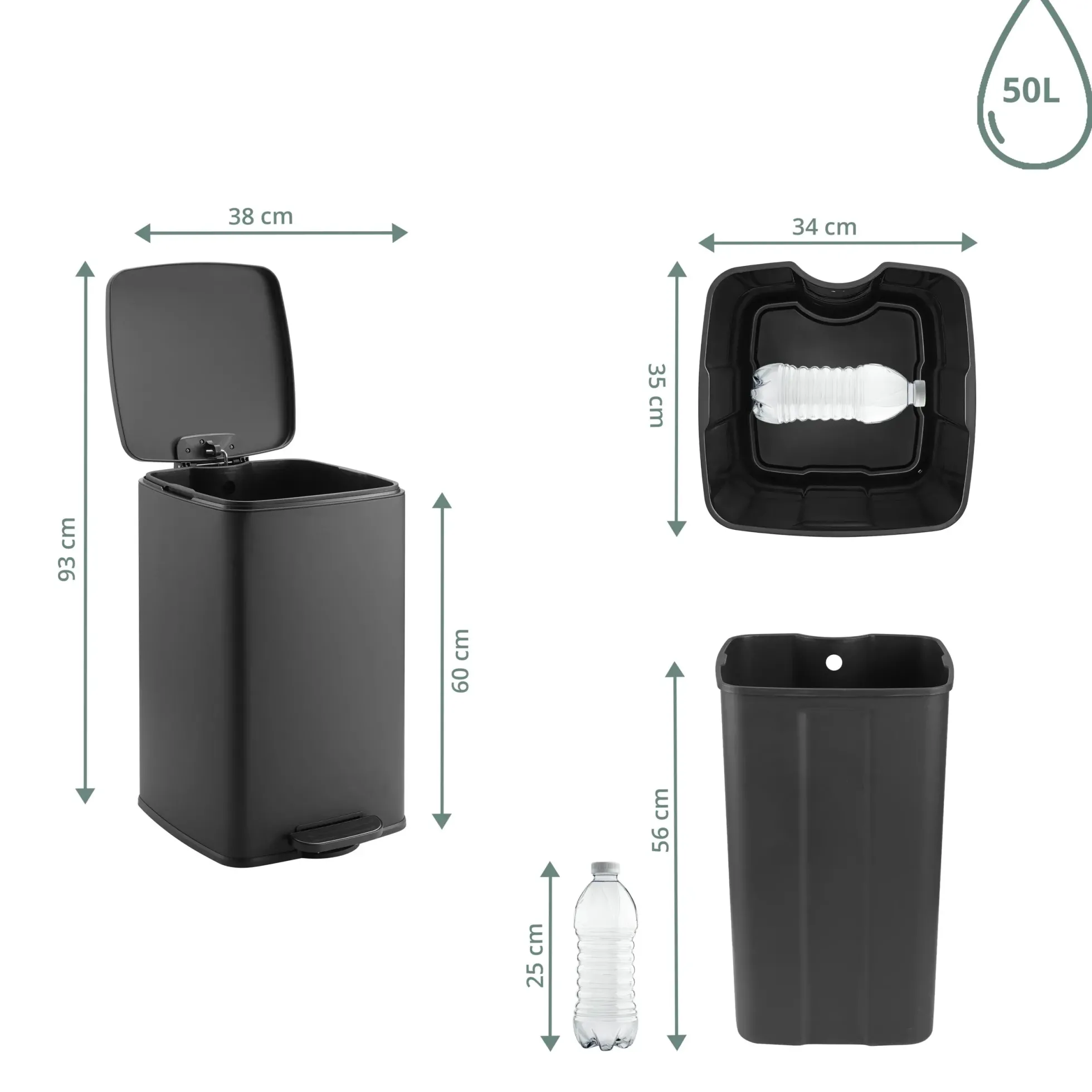 Clean Step 3 | 50L - Mülleimer Schwarz