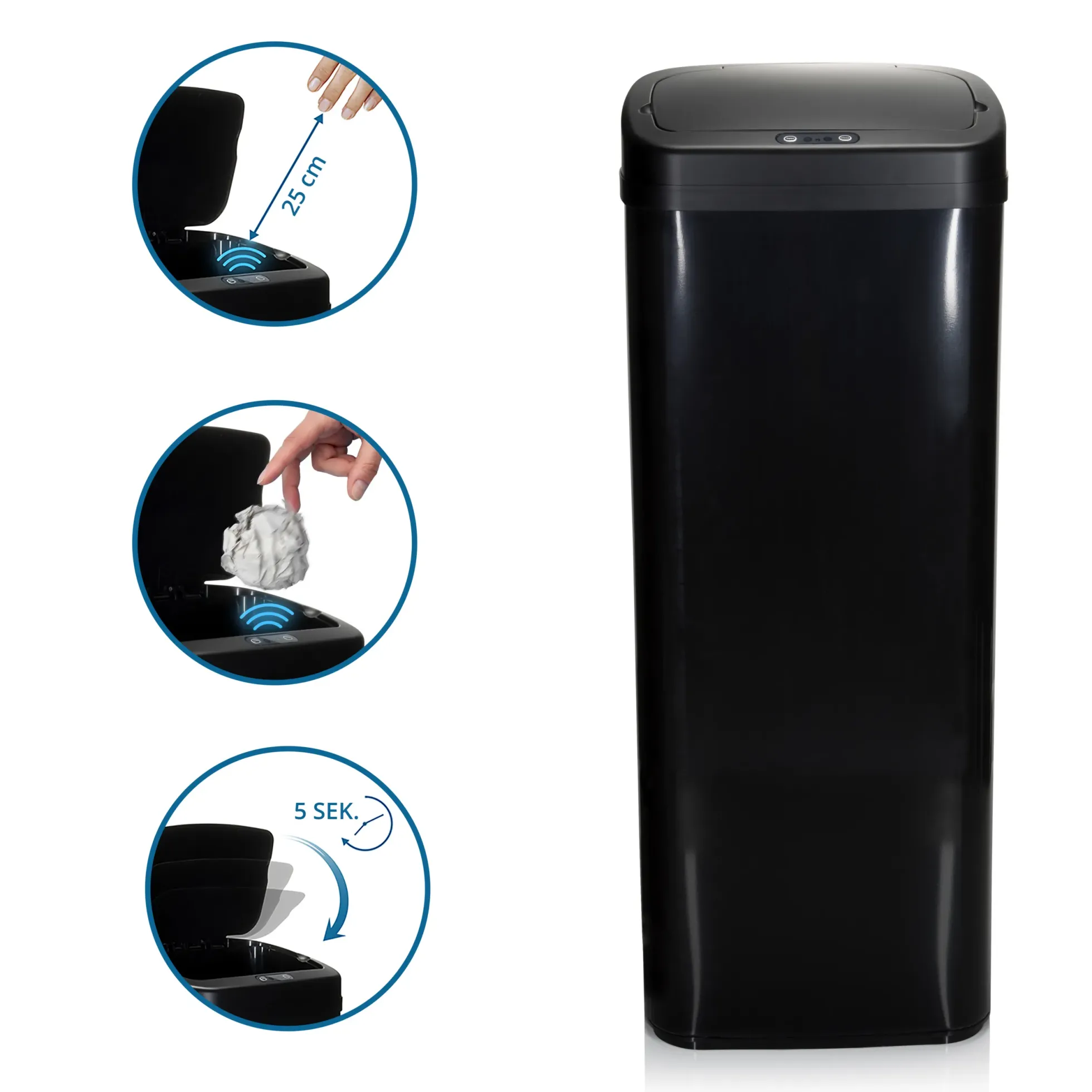 CLEAN V | 50L - Sensor-Mülleimer Schwarz
