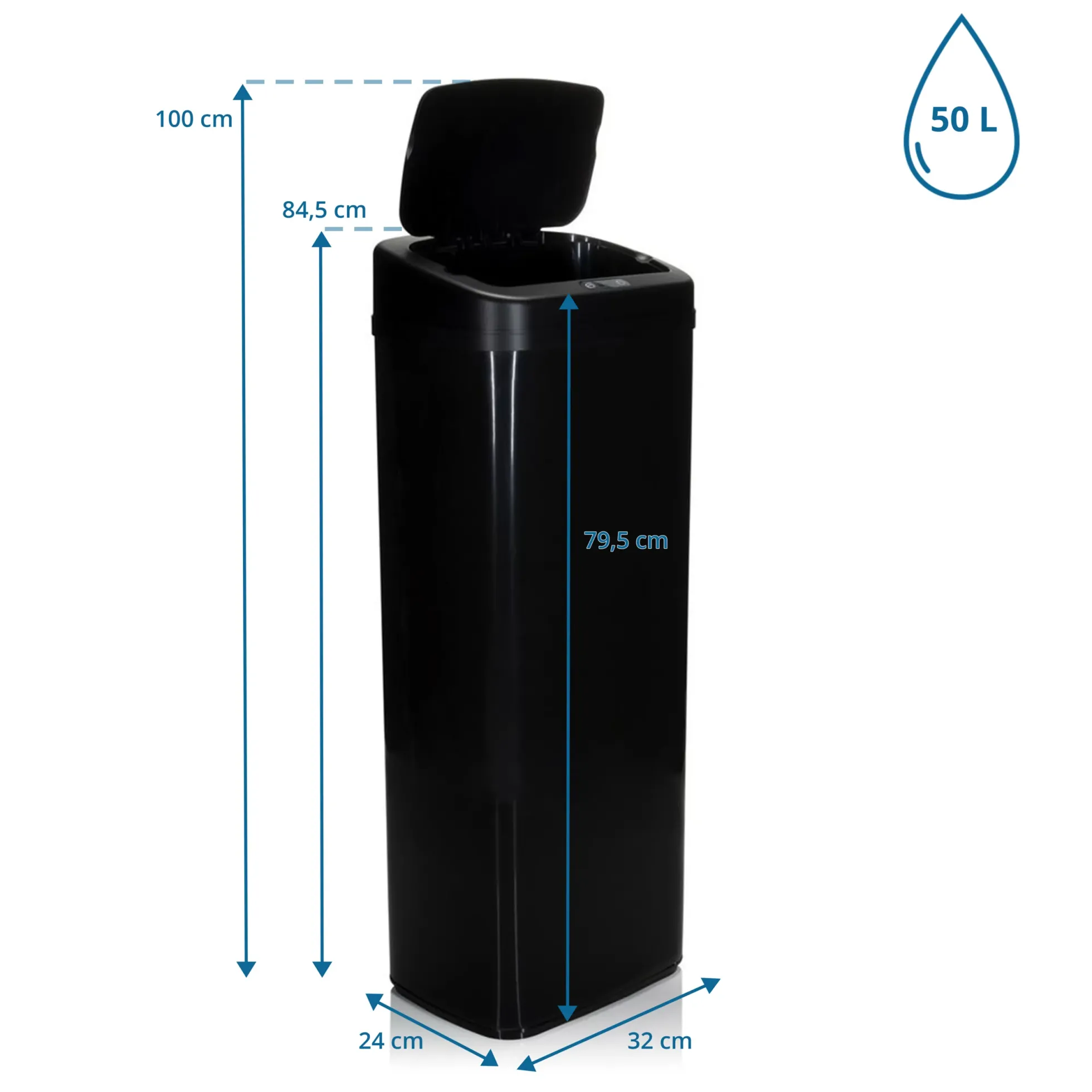 CLEAN V | 50L - Sensor-Mülleimer Schwarz