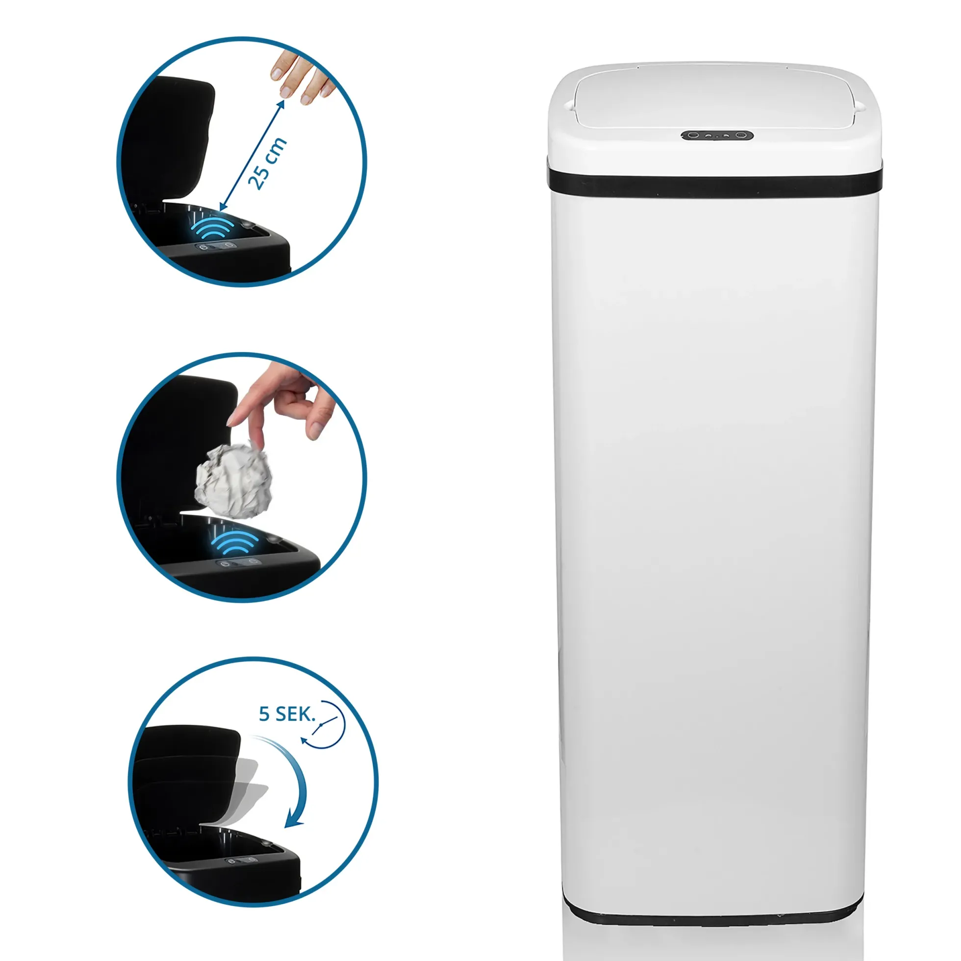 CLEAN V | 50L - Sensor-Mülleimer Weiß