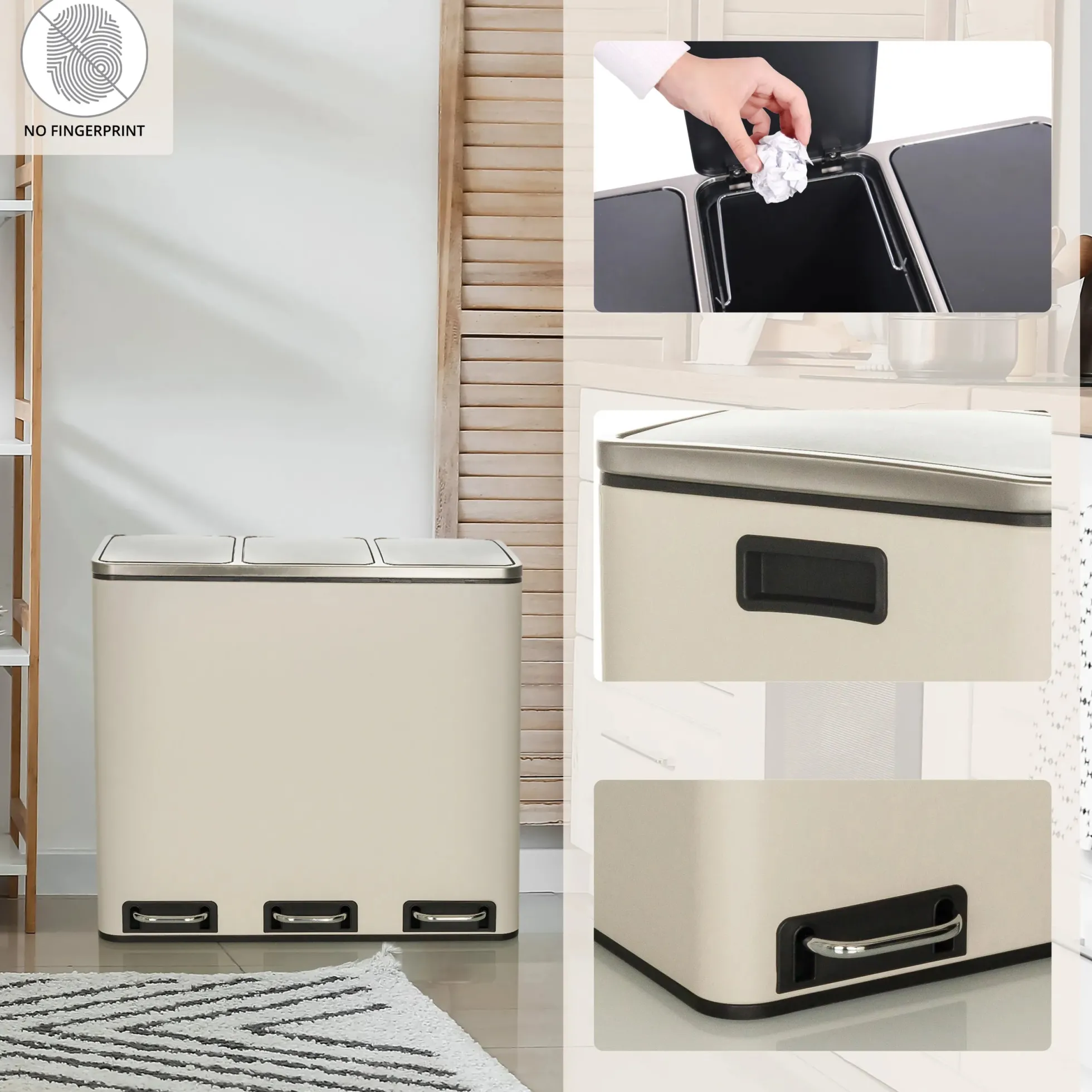 Clean 9 | 3 x 18L - Mülleimer Beige