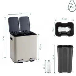 Clean 10 | 2 x 15L - Mülleimer Beige