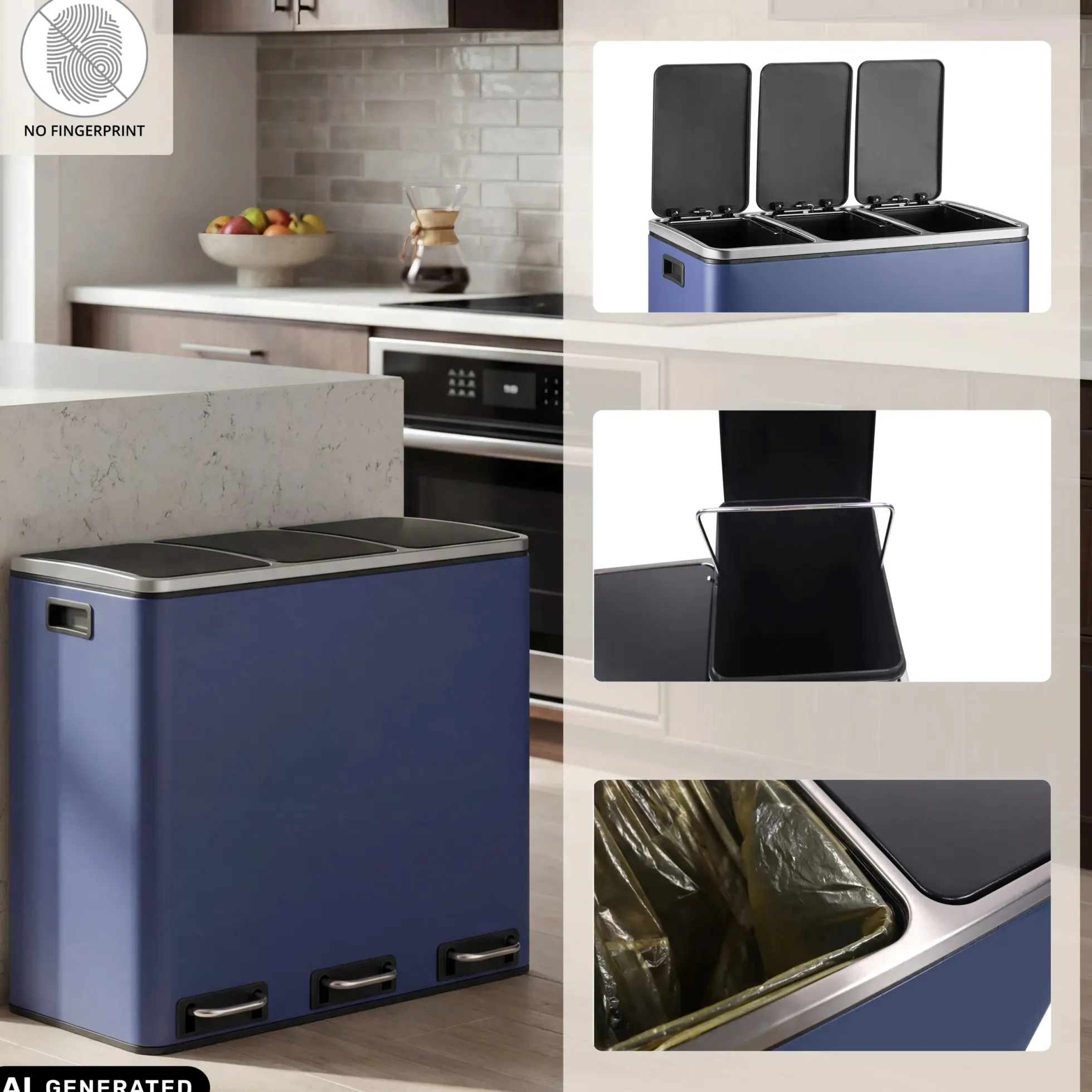 Clean 9 | 3 x 18L - Mülleimer Blau
