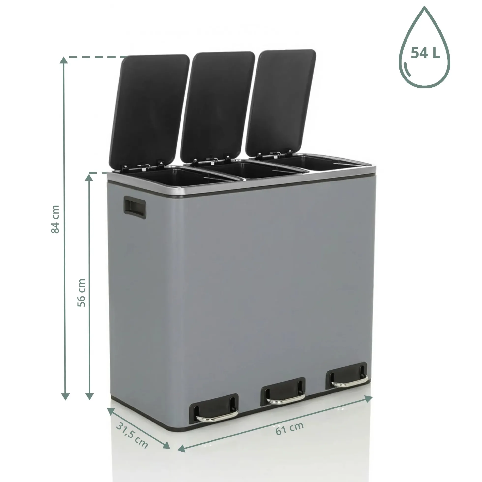 Clean 9 | 3 x 18L - Mülleimer Dunkelgrau