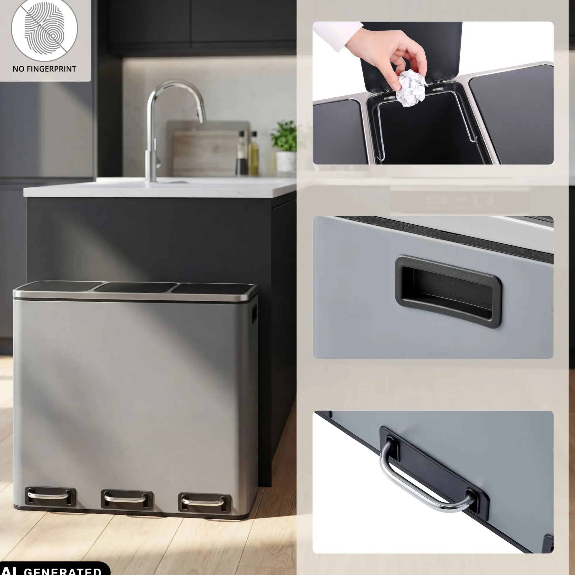 Clean 9 | 3 x 18L - Mülleimer Dunkelgrau