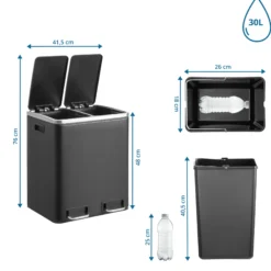 Clean 9 | 2 x 15L - Mülleimer Schwarz