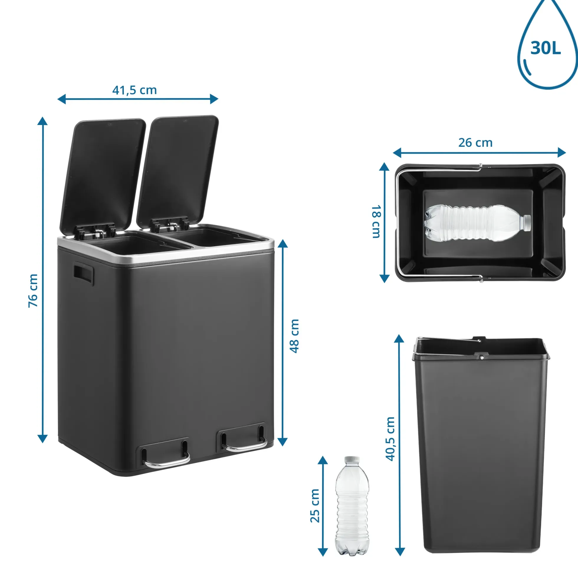 Clean 9 | 2 x 15L - Mülleimer Schwarz