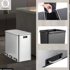 Clean 9 | 3 x 18L - Mülleimer Silber