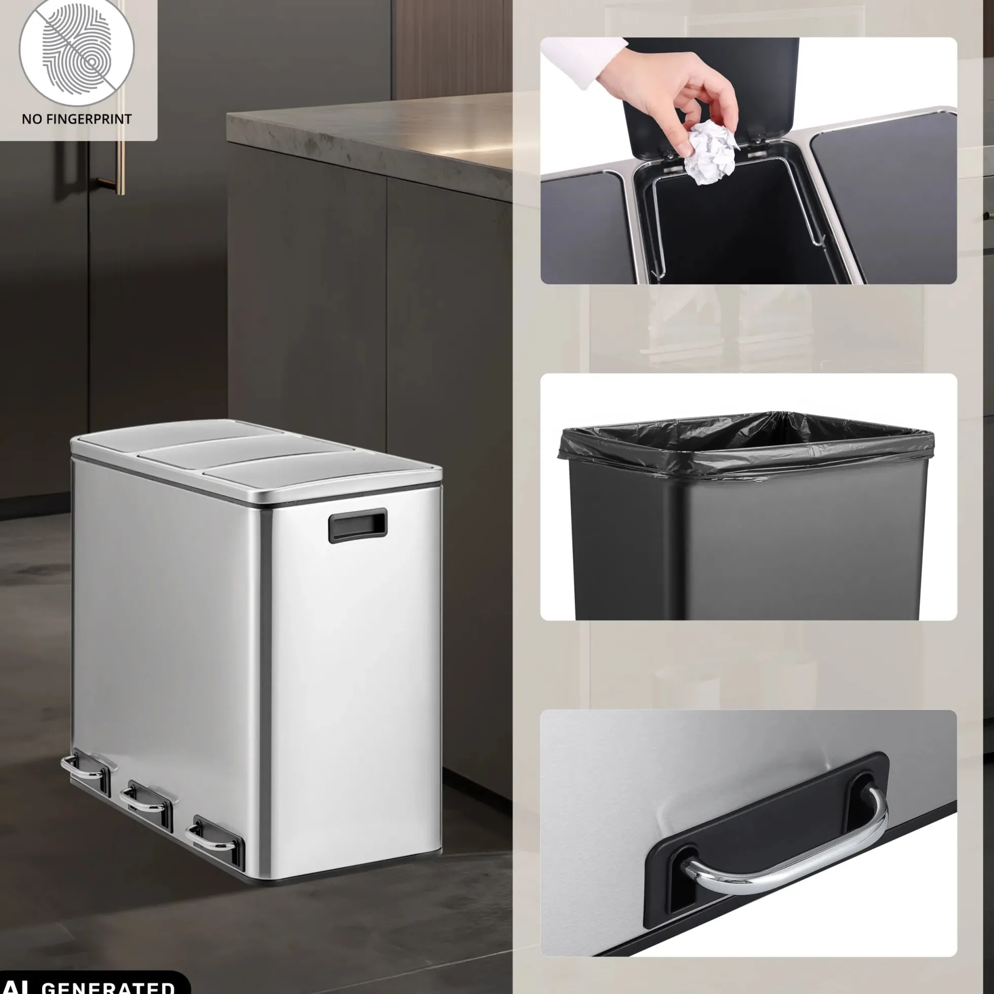 Clean 9 | 3 x 18L - Mülleimer Silber