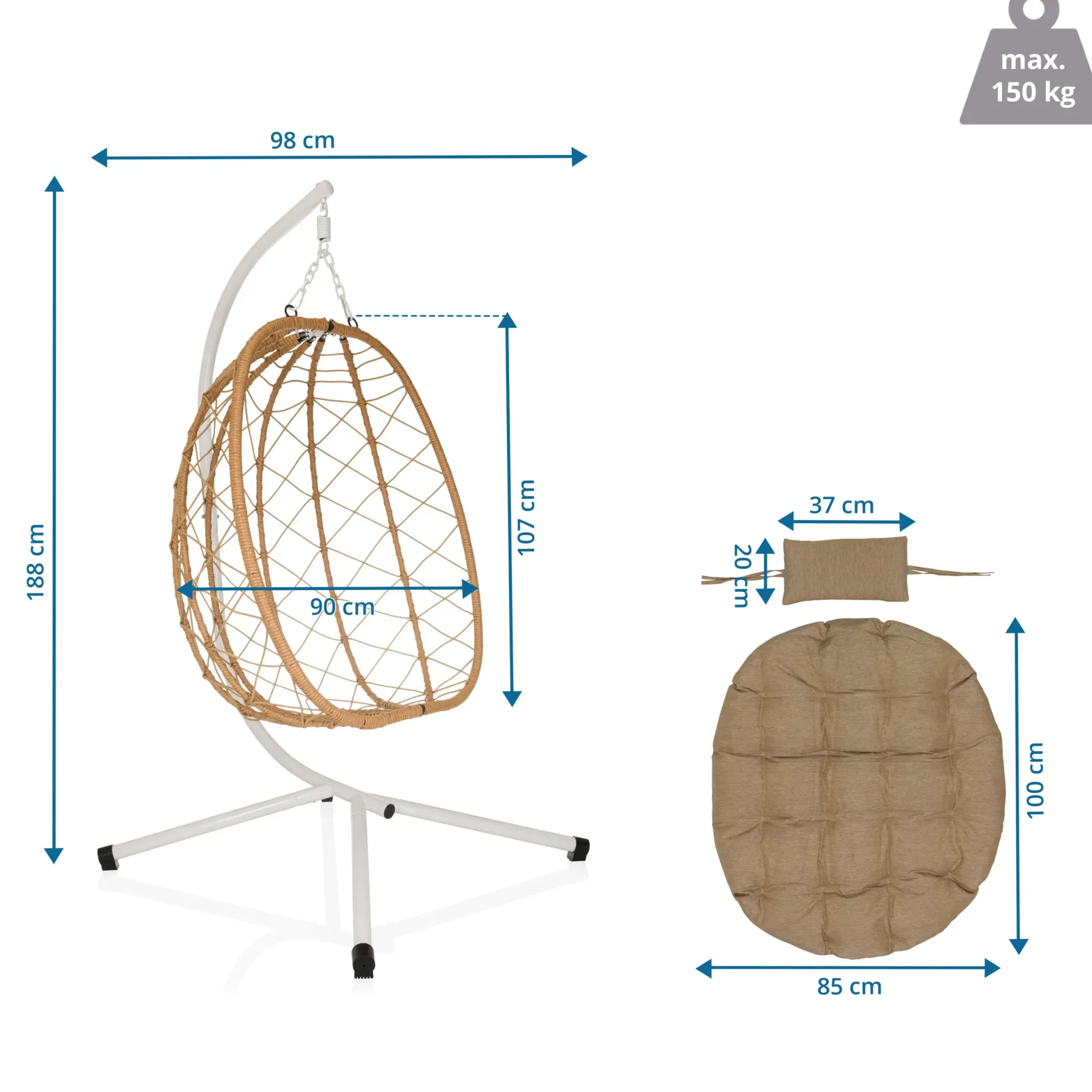 COCOVA - Hängesessel Weiß/Beige