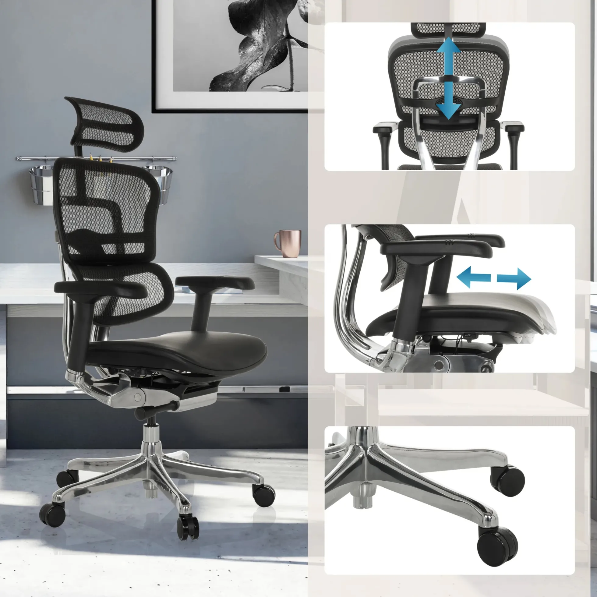 ERGOHUMAN GEN2 | Netzstoff / Leder - Luxus Chefsessel Schwarz