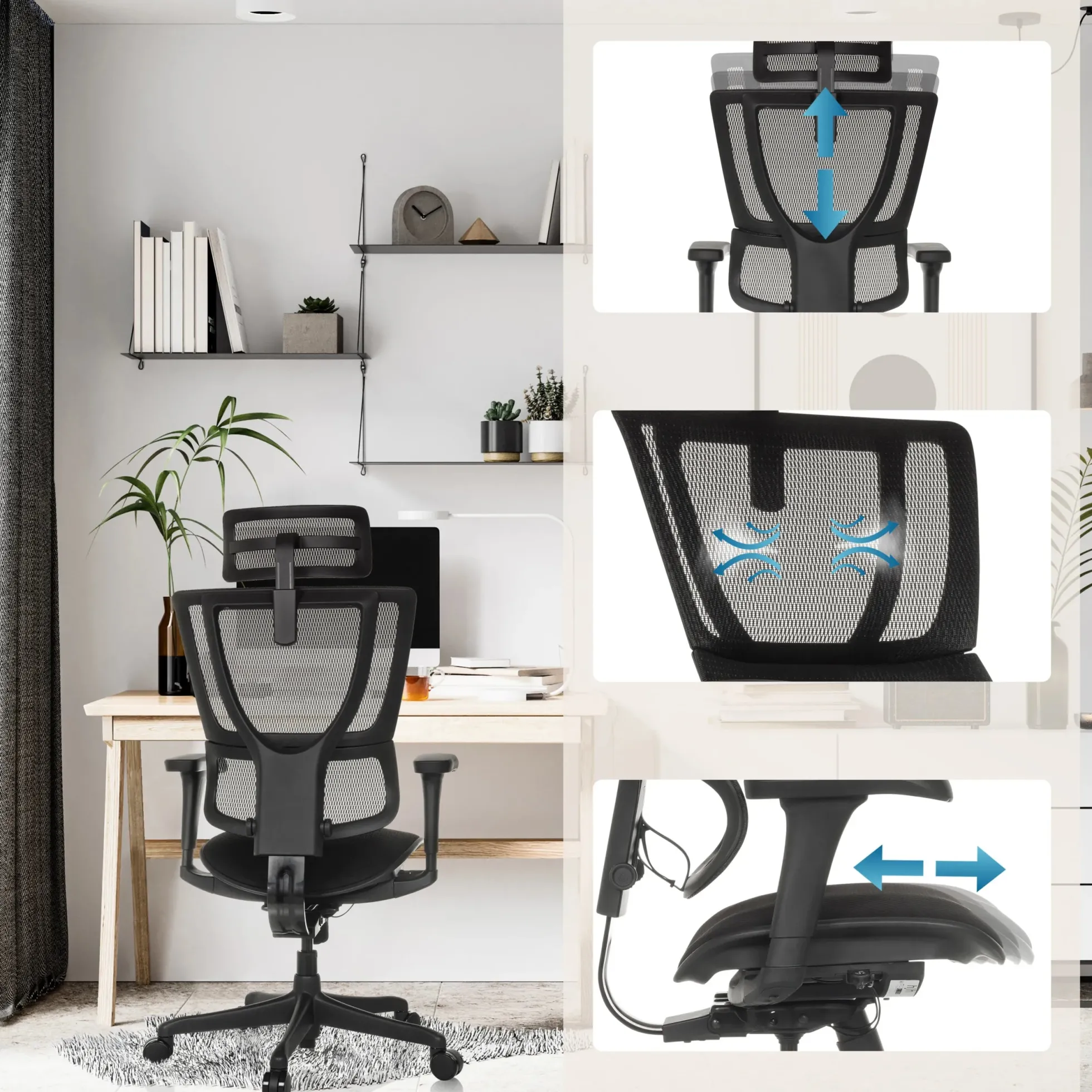 ERGOHUMAN SLIM ECO F GEN2 | Netzstoff / Stoff - Luxus Chefsessel Schwarz