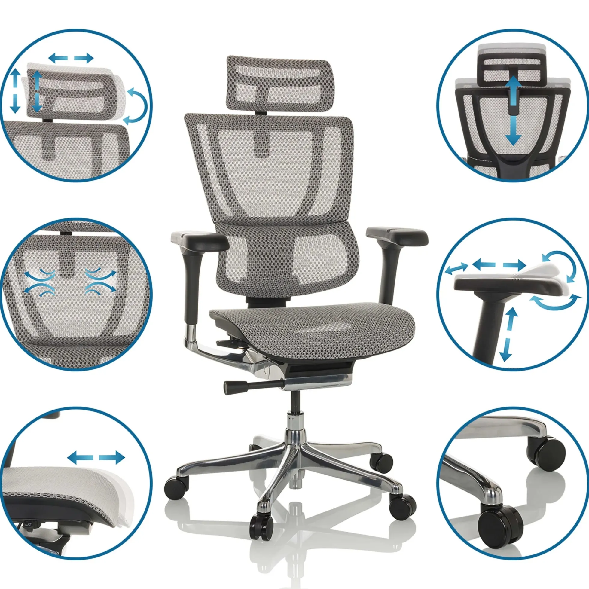 ERGOHUMAN SLIM GEN2 | Netz - Luxus Chefsessel Hellgrau