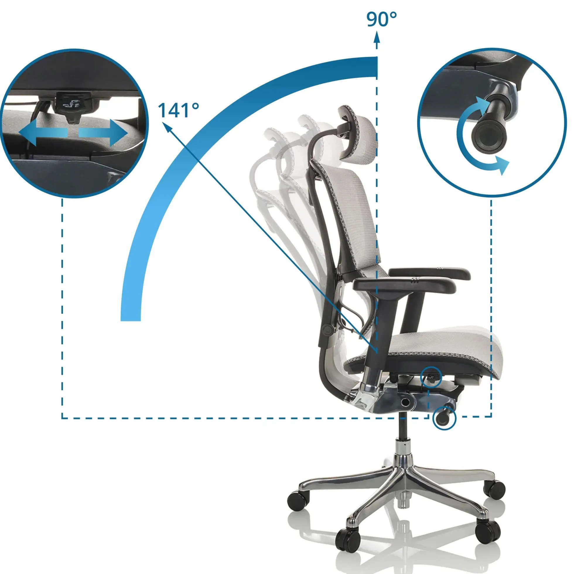 ERGOHUMAN SLIM GEN2 | Netz - Luxus Chefsessel Hellgrau