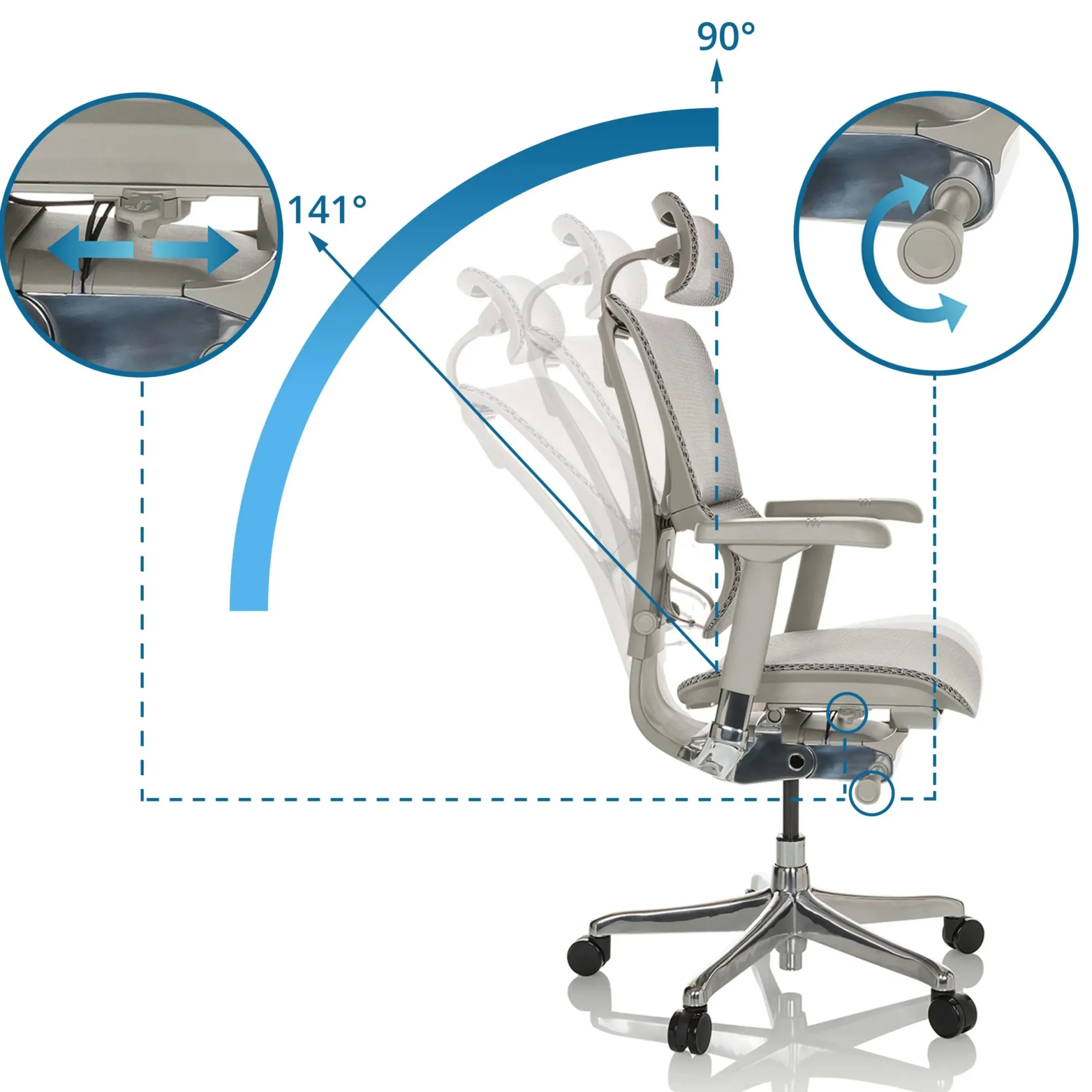 ERGOHUMAN SLIM G GEN2 | Netz - Luxus Chefsessel Hellgrau
