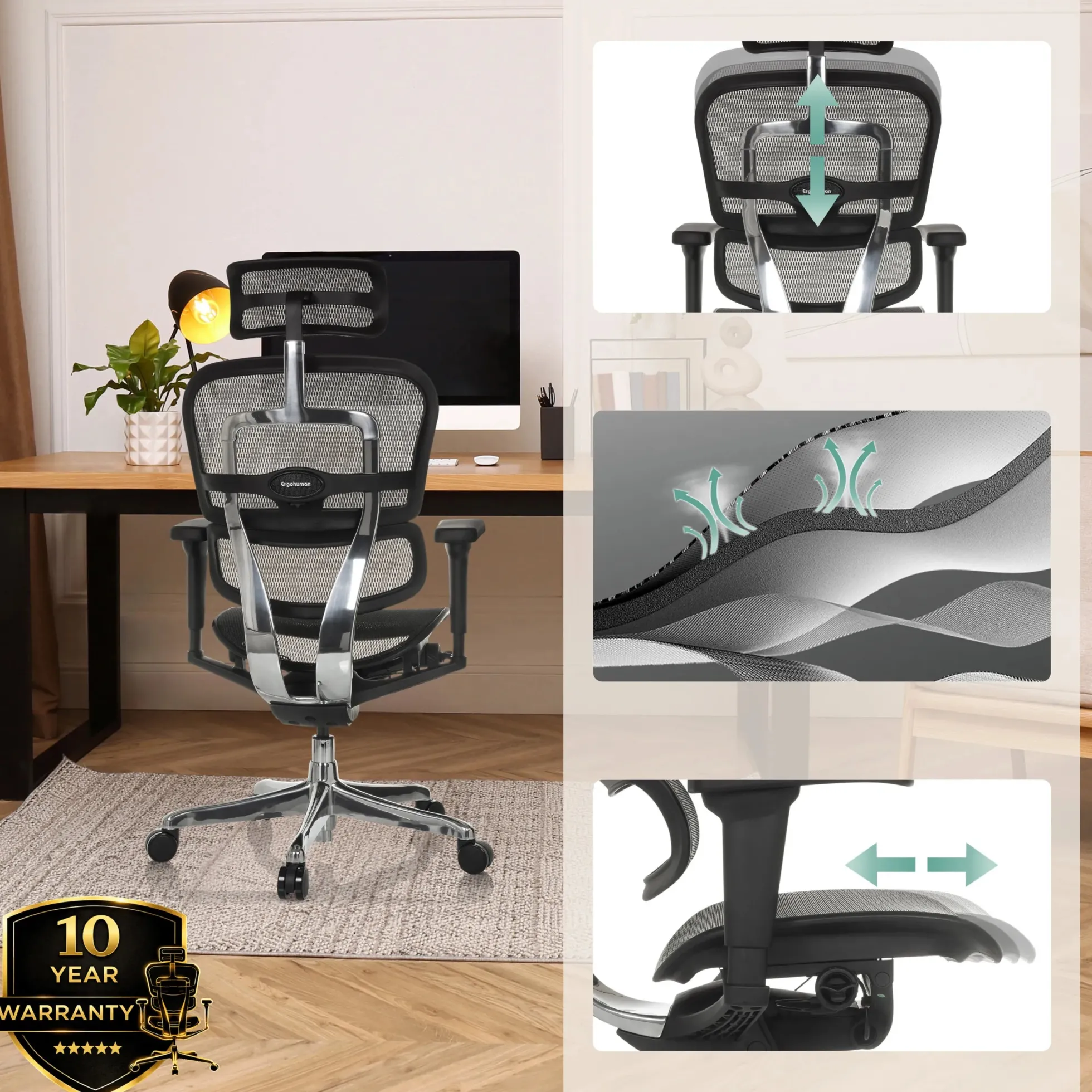 ERGOHUMAN ULTRA GEN2 | Netz - Luxus Chefsessel Schwarz
