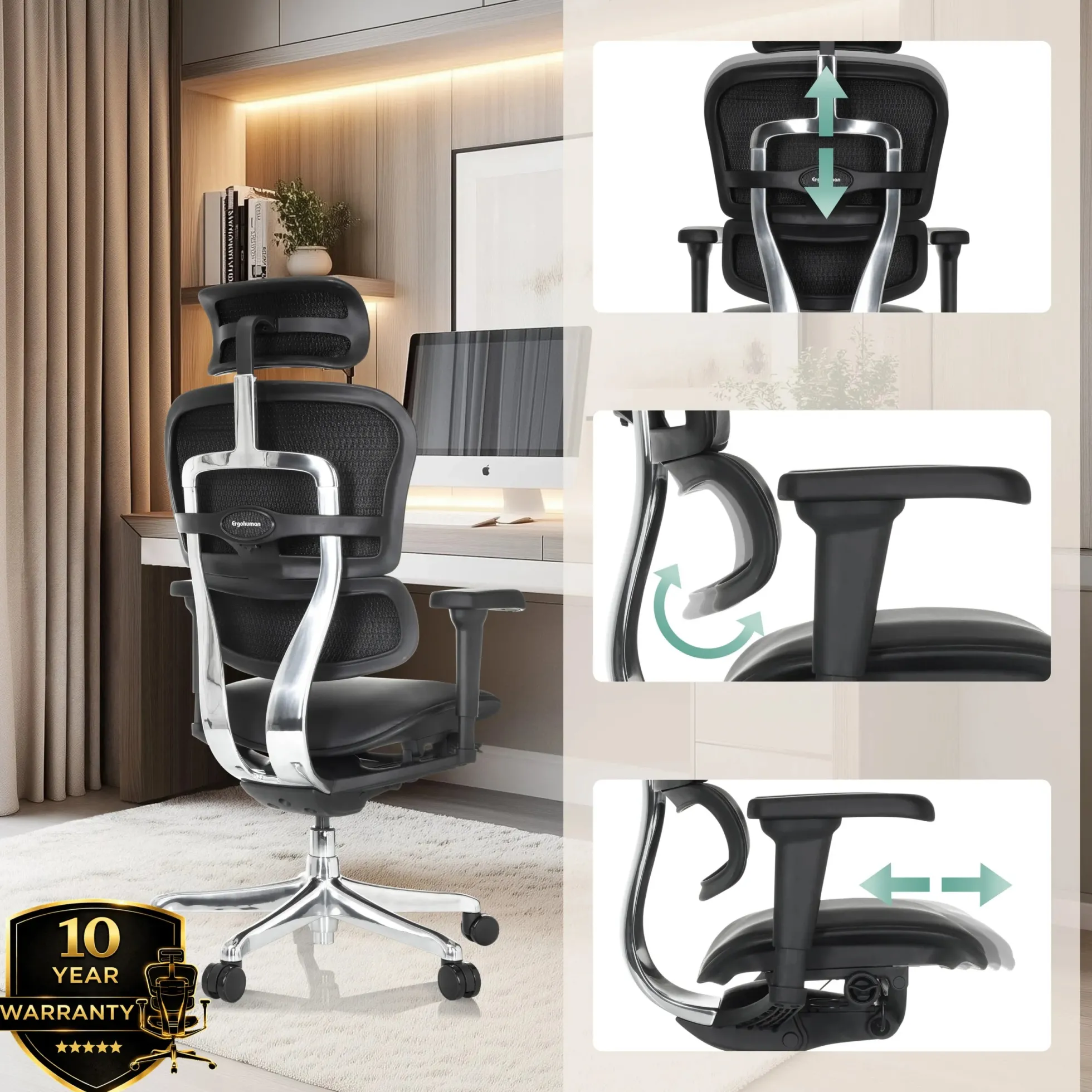 ERGOHUMAN ULTRA L GEN2 | Leder - Luxus Chefsessel Schwarz