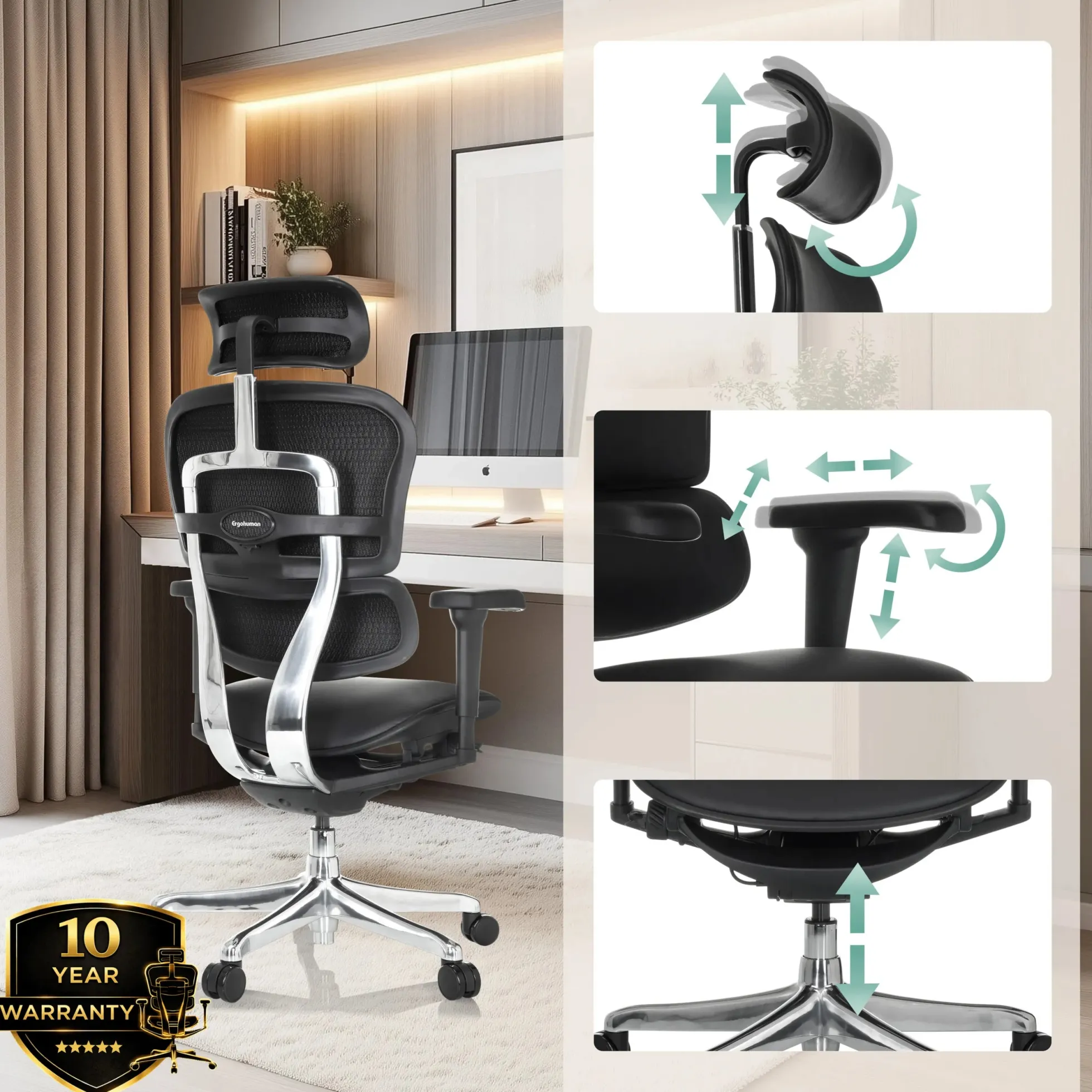 ERGOHUMAN ULTRA L GEN2 | Leder - Luxus Chefsessel Schwarz
