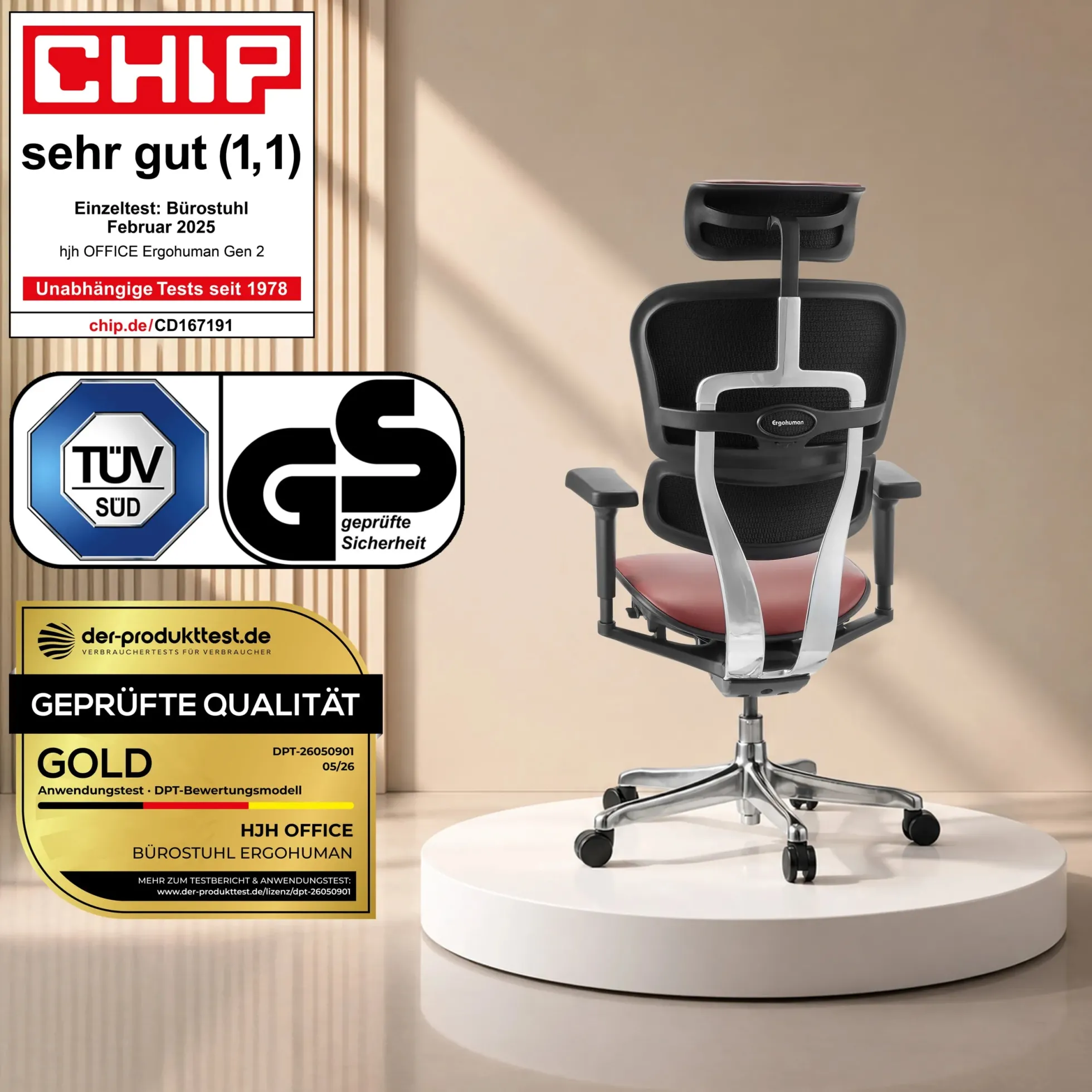 ERGOHUMAN ULTRA L GEN2 | Leder - Luxus Chefsessel Burgunderrot