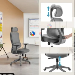 Ergomy Colore | Stoff / 3D Netz | Rahmen: Bunt - Home Office Bürostuhl Grau