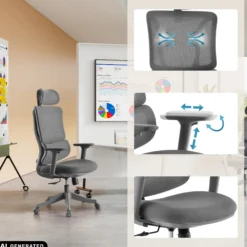 Ergomy Colore | Stoff / 3D Netz | Rahmen: Bunt - Home Office Bürostuhl Grau