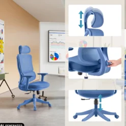 Ergomy Colore | Stoff / 3D Netz | Rahmen: Bunt - Home Office Bürostuhl Blau