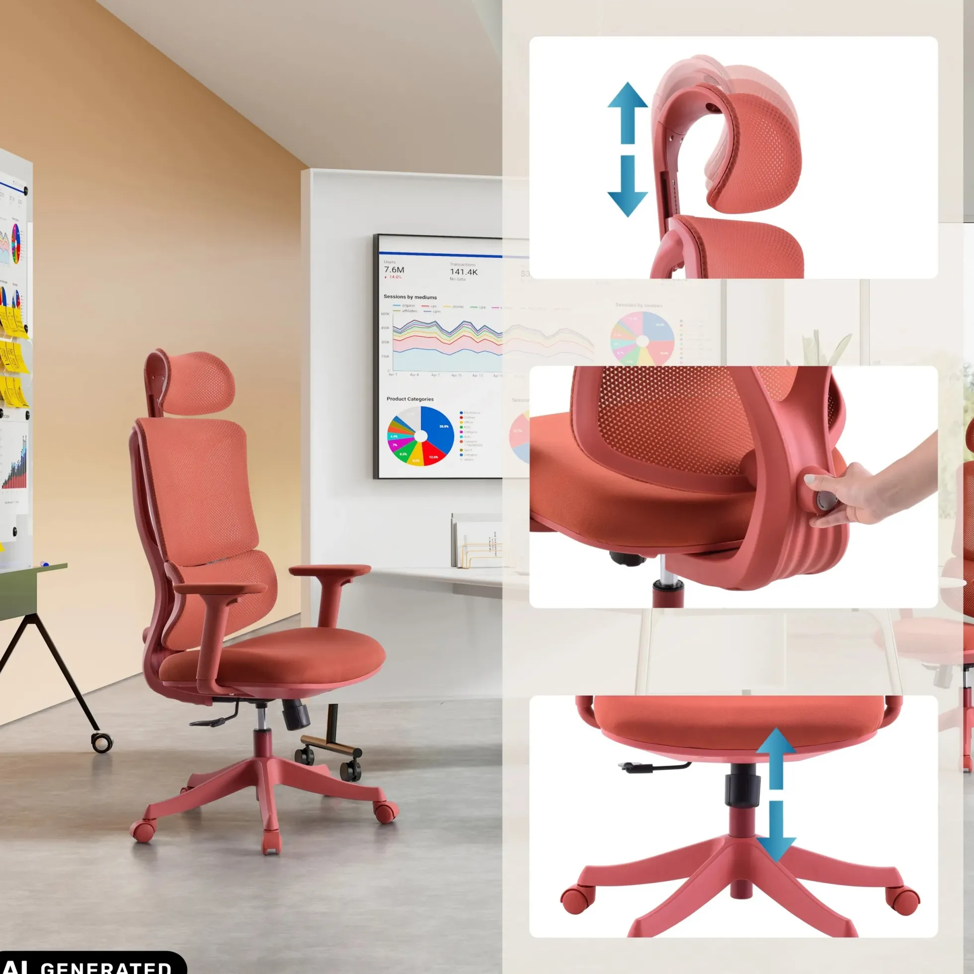 Ergomy Colore | Stoff / 3D Netz | Rahmen: Bunt - Home Office Bürostuhl Rot