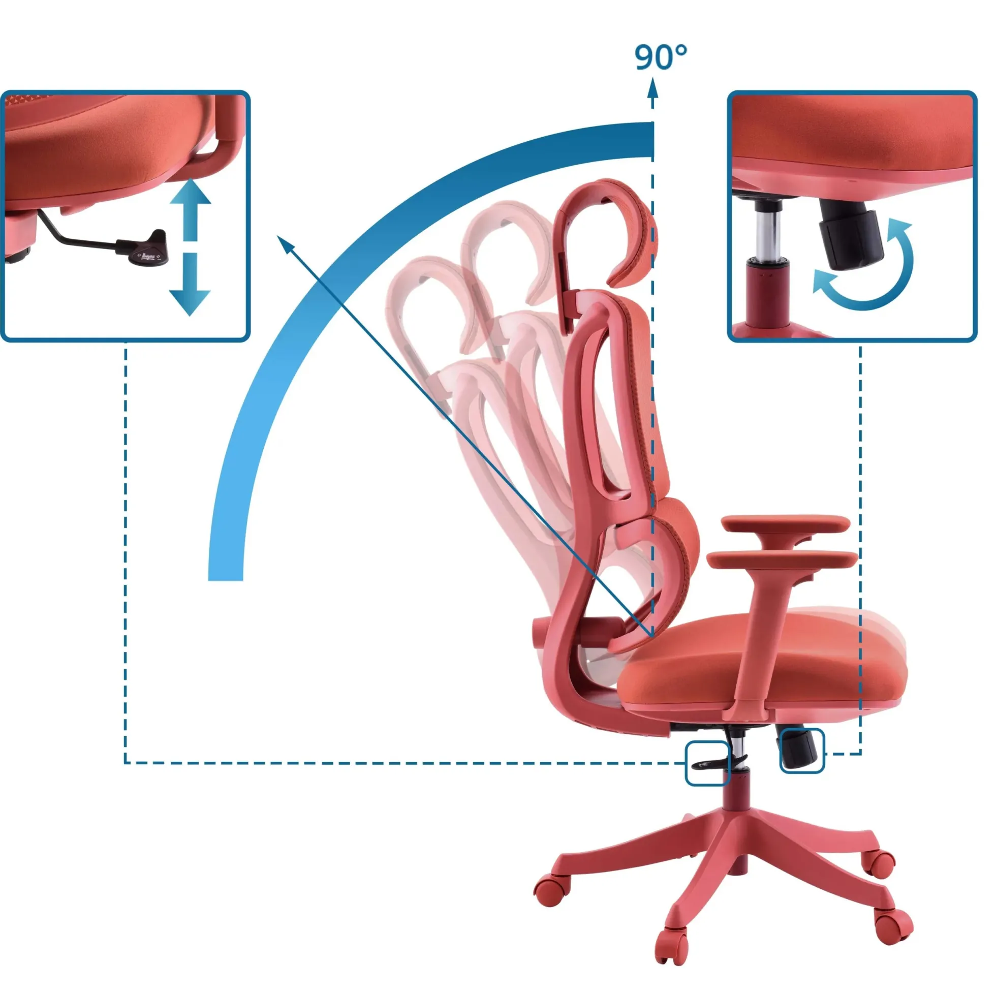 Ergomy Colore | Stoff / 3D Netz | Rahmen: Bunt - Home Office Bürostuhl Rot