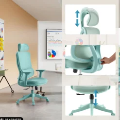 Ergomy Colore | Stoff / 3D Netz | Rahmen: Bunt - Home Office Bürostuhl Türkis