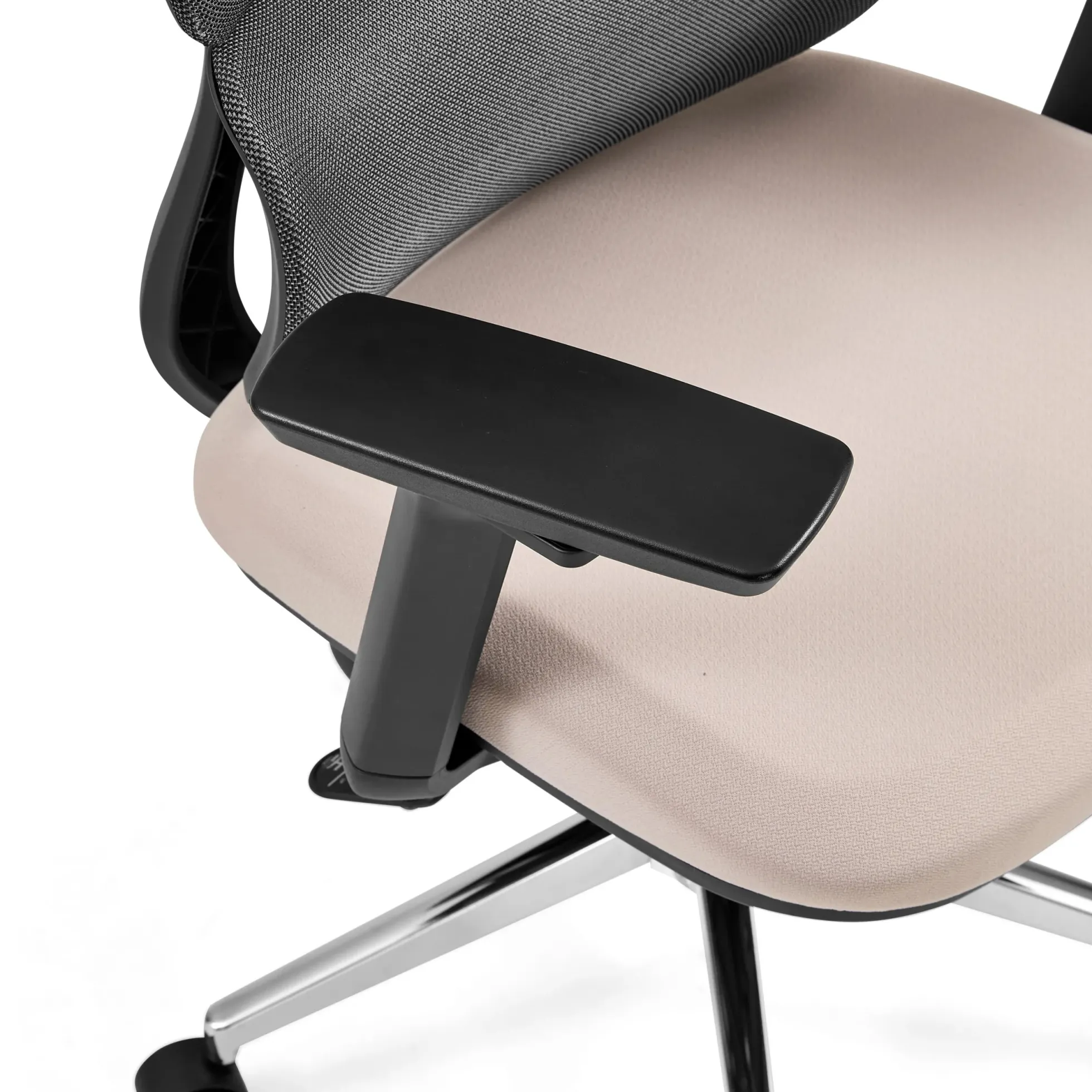 Ergomy Pro | Netzstoff / Stoff - Profi Bürostuhl Dunkelgrau/Beige