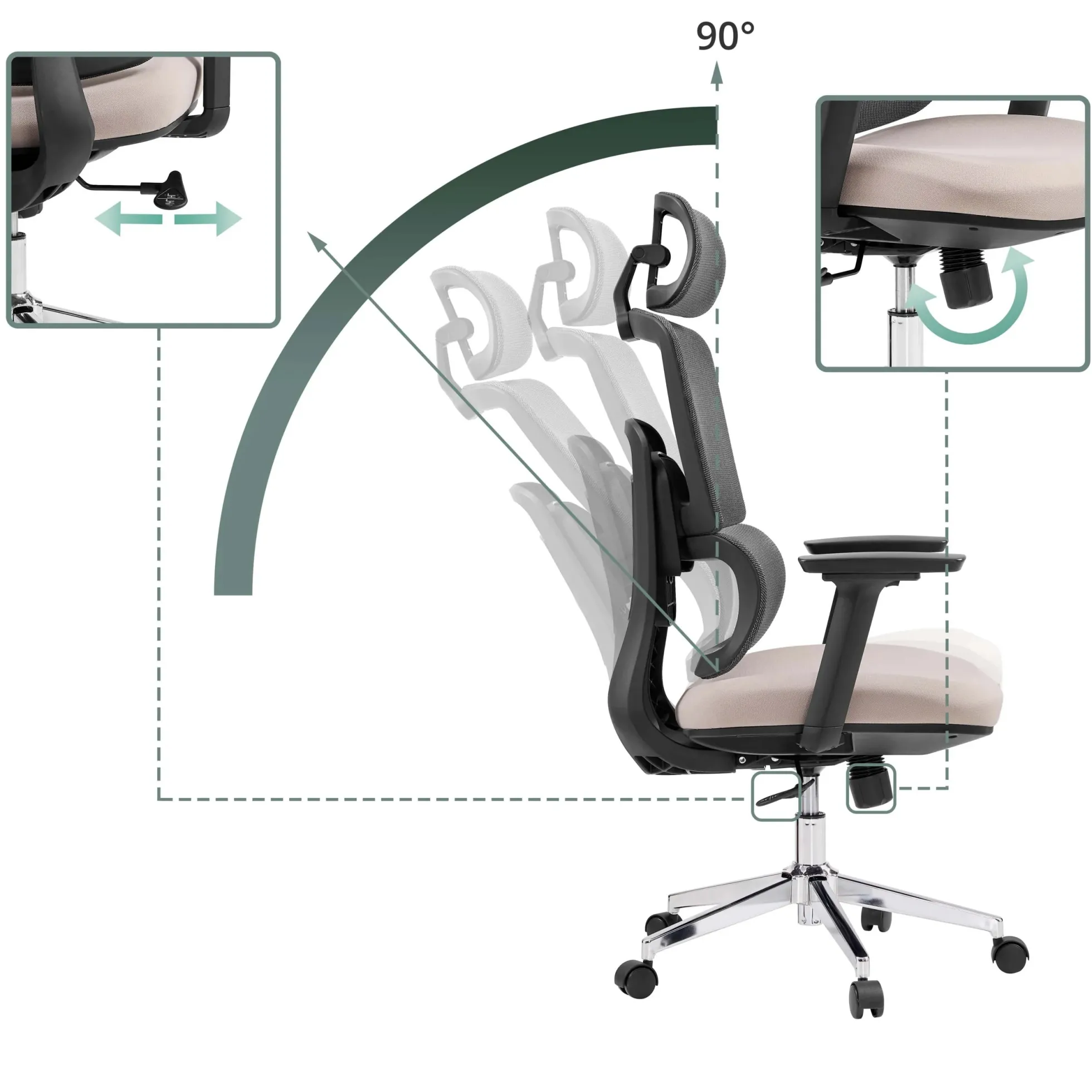 Ergomy Pro | Netzstoff / Stoff - Profi Bürostuhl Dunkelgrau/Beige