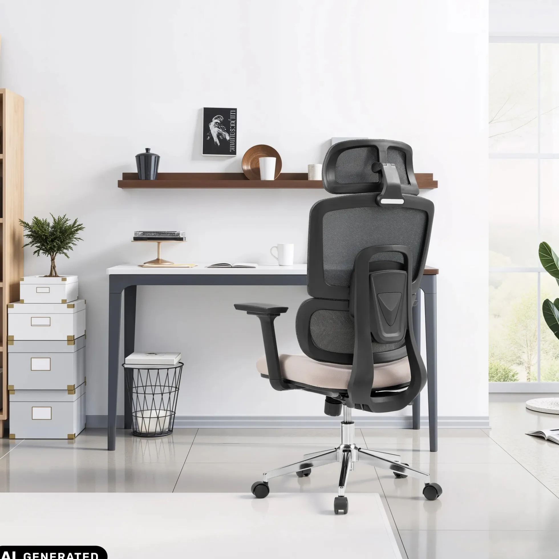 Ergomy Pro | Netzstoff / Stoff - Profi Bürostuhl Dunkelgrau/Beige