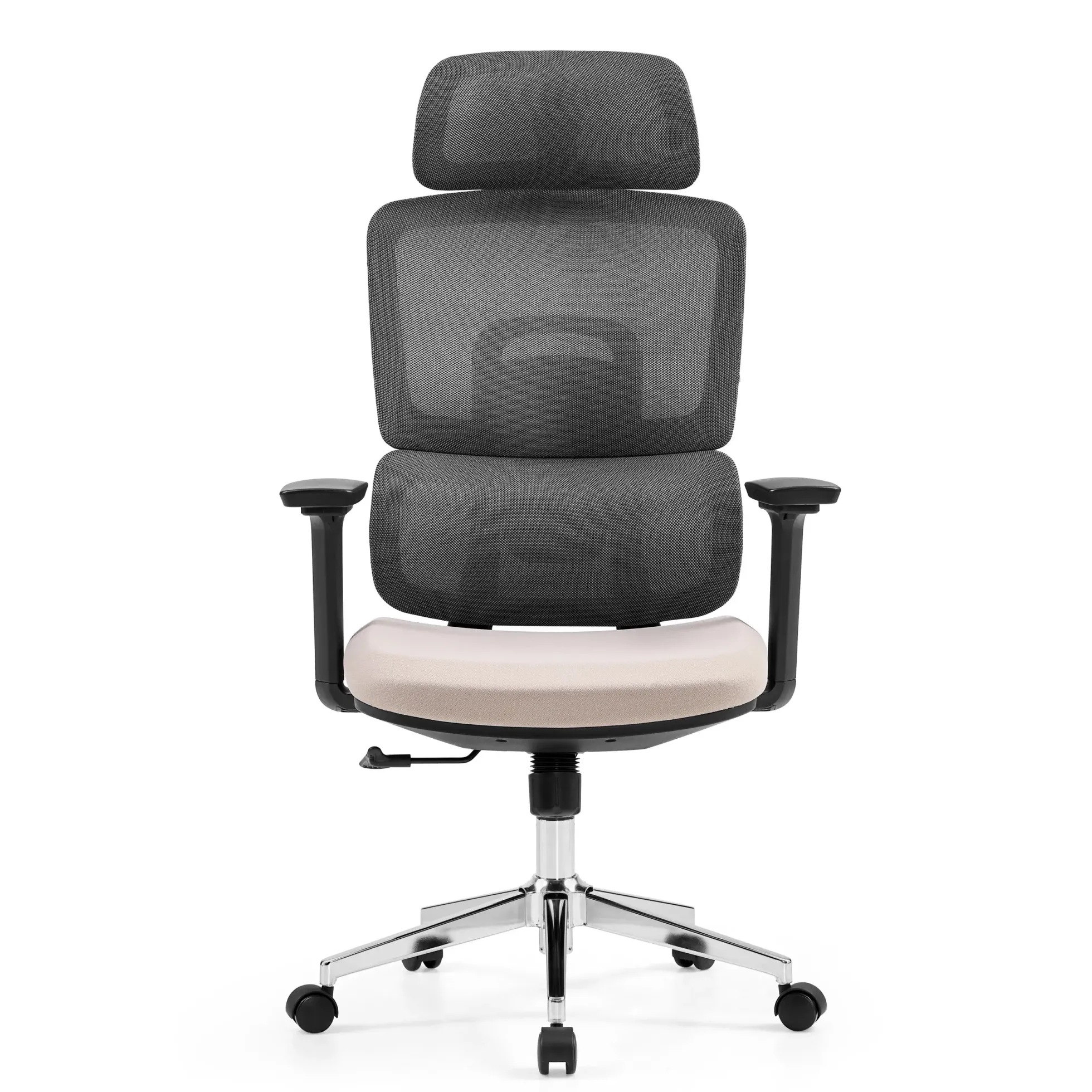 Ergomy Pro | Netzstoff / Stoff - Profi Bürostuhl Dunkelgrau/Beige