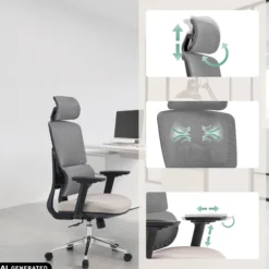 Ergomy Pro | Netzstoff / Stoff - Profi Bürostuhl Grau/Beige