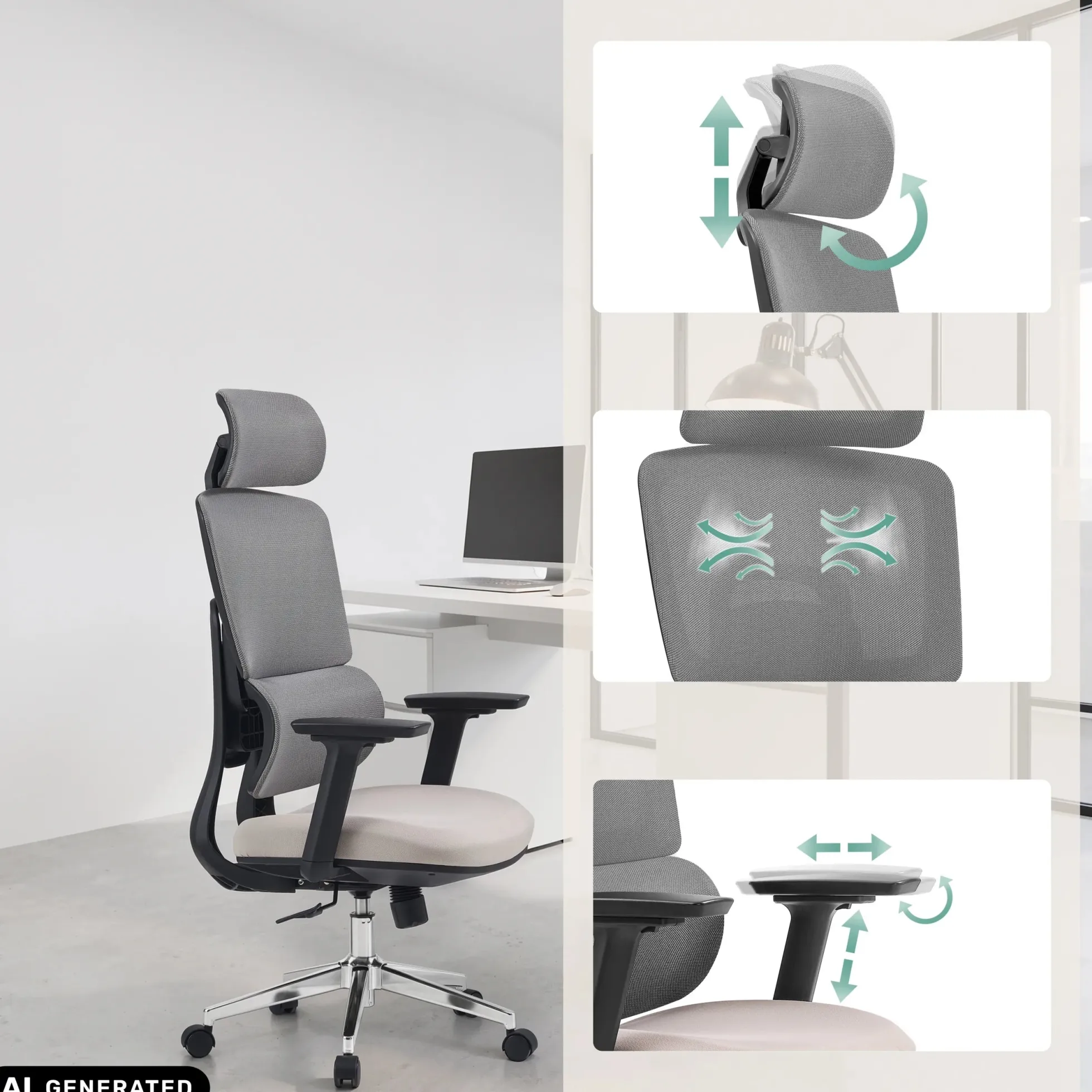 Ergomy Pro | Netzstoff / Stoff - Profi Bürostuhl Grau/Beige