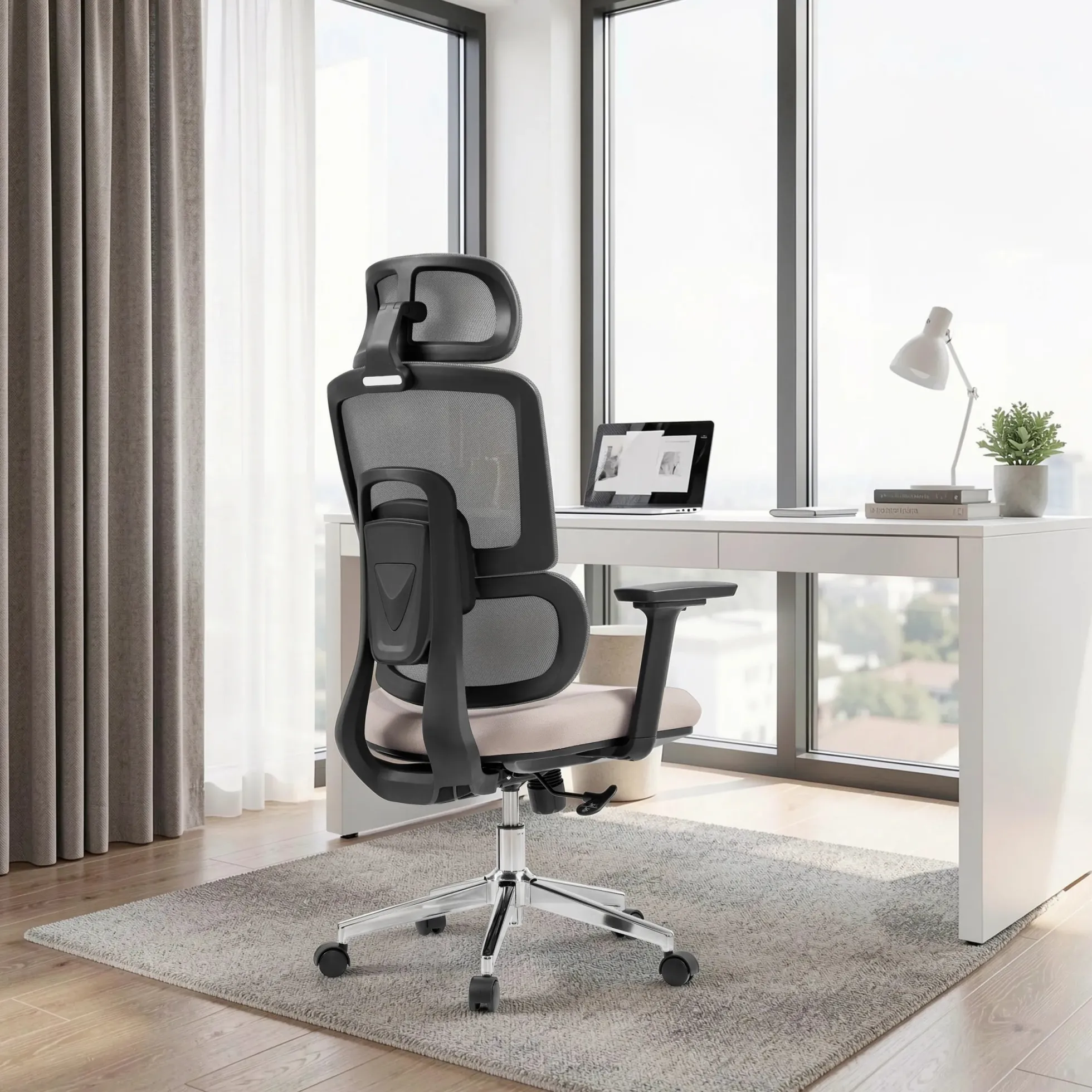 Ergomy Pro | Netzstoff / Stoff - Profi Bürostuhl Grau/Beige