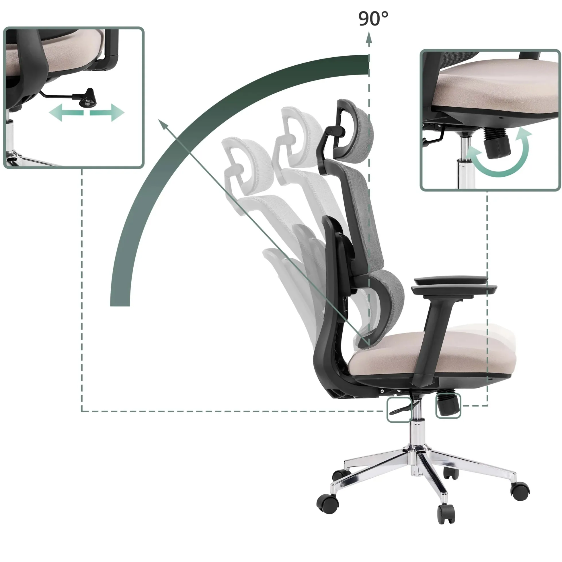 Ergomy Pro | Netzstoff / Stoff - Profi Bürostuhl Grau/Beige