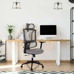 ERGOMY | Stoff / Netz | Rahmen: Schwarz - Home Office Bürostuhl Grau