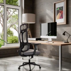 ERGOMY | Stoff / Netz | Rahmen: Schwarz - Home Office Bürostuhl Grau
