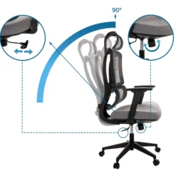 ERGOMY | Stoff / Netz | Rahmen: Schwarz - Home Office Bürostuhl Grau